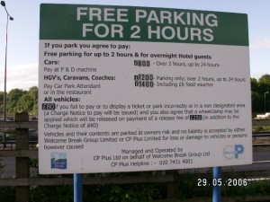 Motorway services parking sign